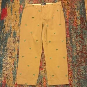 Ralph Lauren Khaki chino Pants with all over embroidered tennis rackets